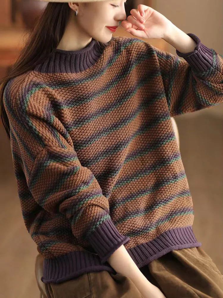 Turtleneck Stribet Striktrøje Oversized