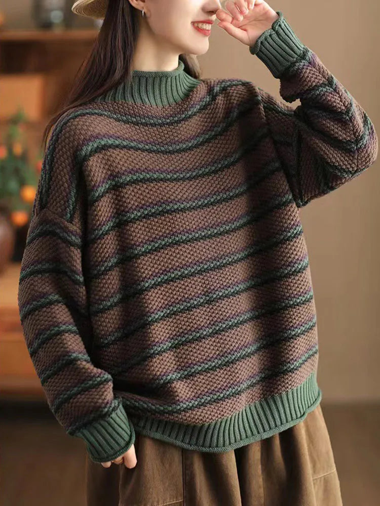 Turtleneck Stribet Striktrøje Oversized