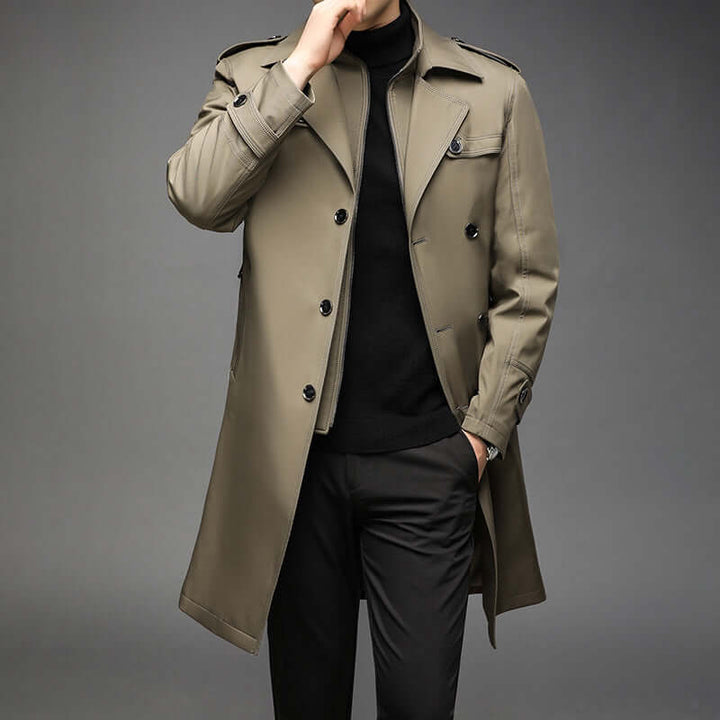 Herrers Dobbeltraddet Trenchcoat med Epauletter