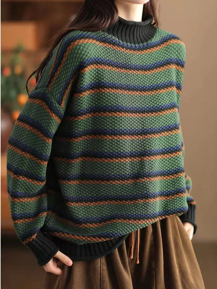 Turtleneck Stribet Striktrøje Oversized