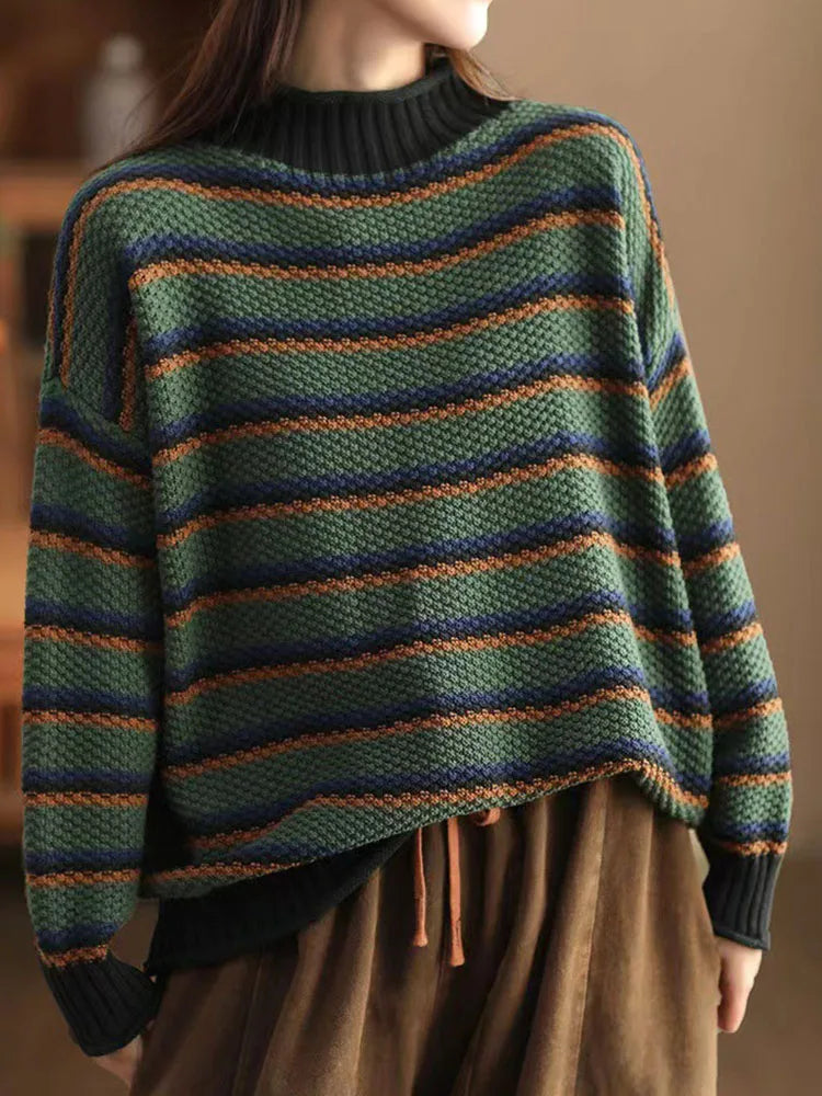 Turtleneck Stribet Striktrøje Oversized