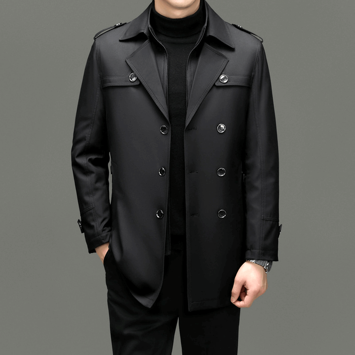 Herrers Dobbeltraddet Trenchcoat med Epauletter