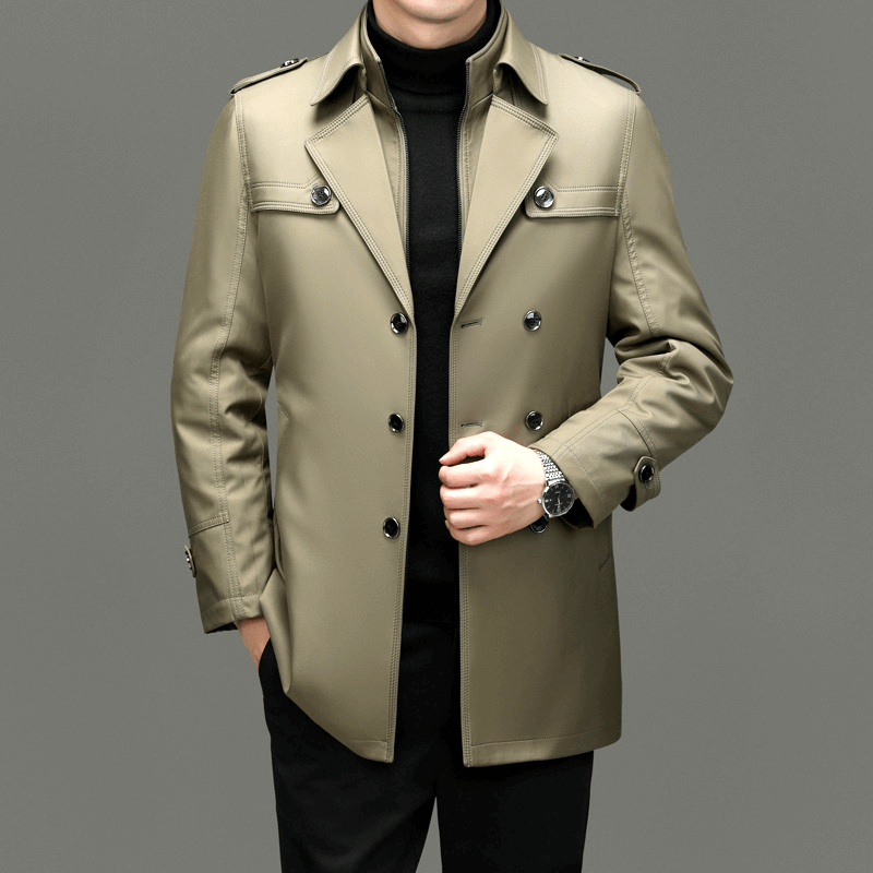 Herrers Dobbeltraddet Trenchcoat med Epauletter