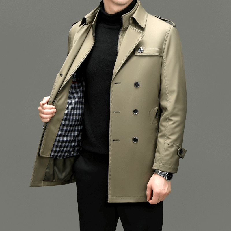 Herrers Dobbeltraddet Trenchcoat med Epauletter