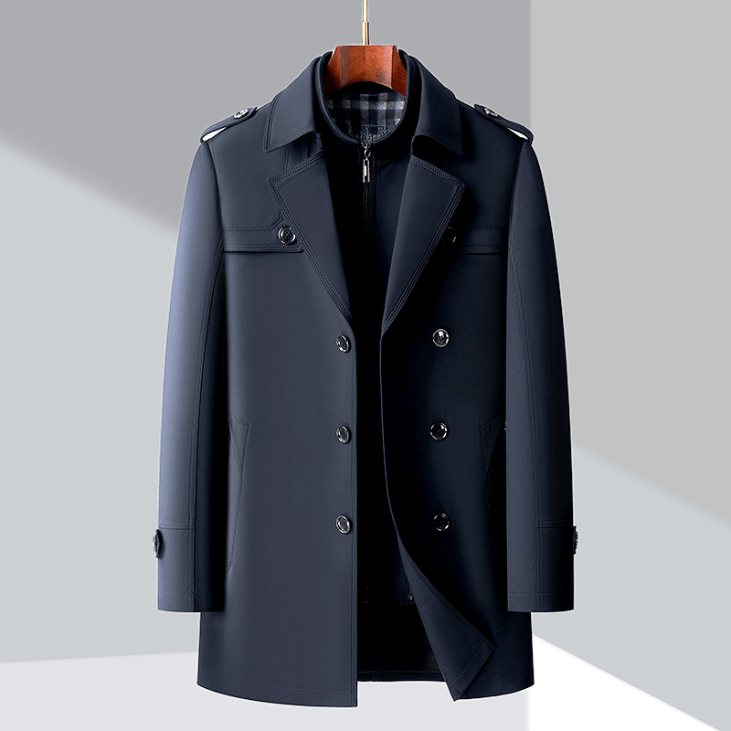 Herrers Dobbeltraddet Trenchcoat med Epauletter