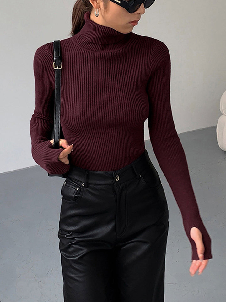 Birthe | Dame Forårs Stilfuld Ribstrikket Rullekrave Sweater