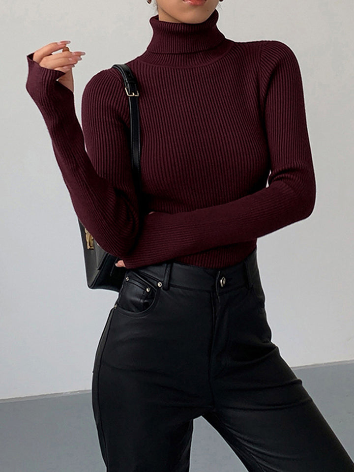Birthe | Dame Forårs Stilfuld Ribstrikket Rullekrave Sweater