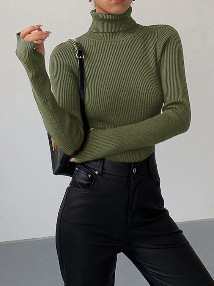 Birthe | Dame Forårs Stilfuld Ribstrikket Rullekrave Sweater