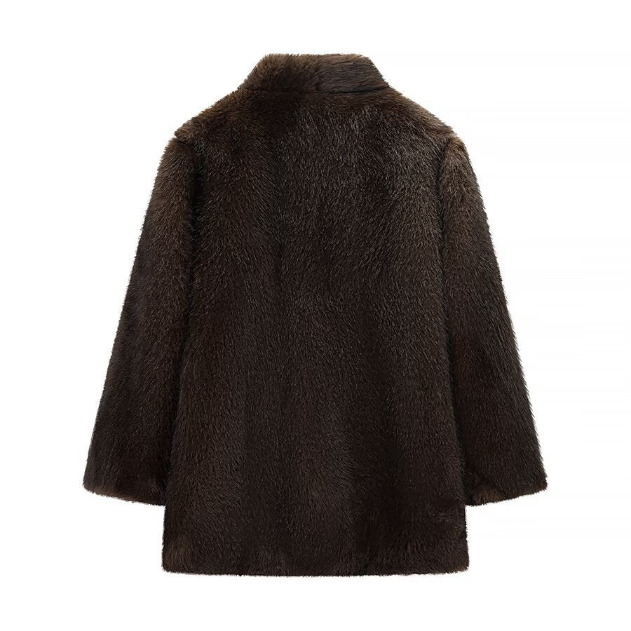 Kunstpels Frakke med Stort Krave og Oversized Fit