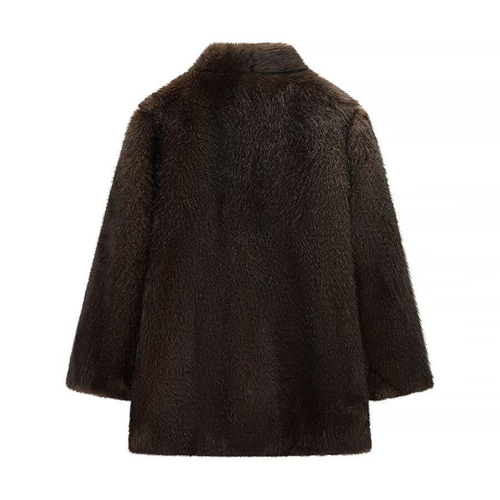 Kunstpels Frakke med Stort Krave og Oversized Fit