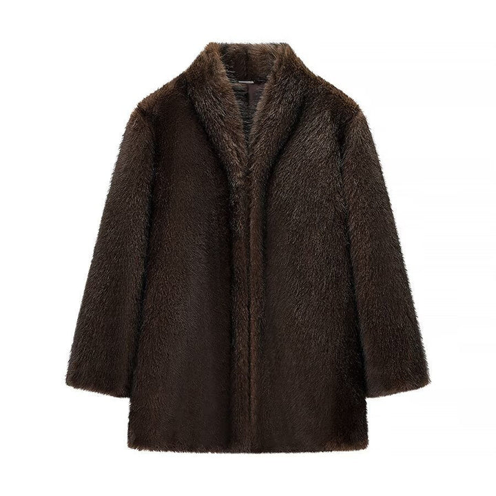 Kunstpels Frakke med Stort Krave og Oversized Fit