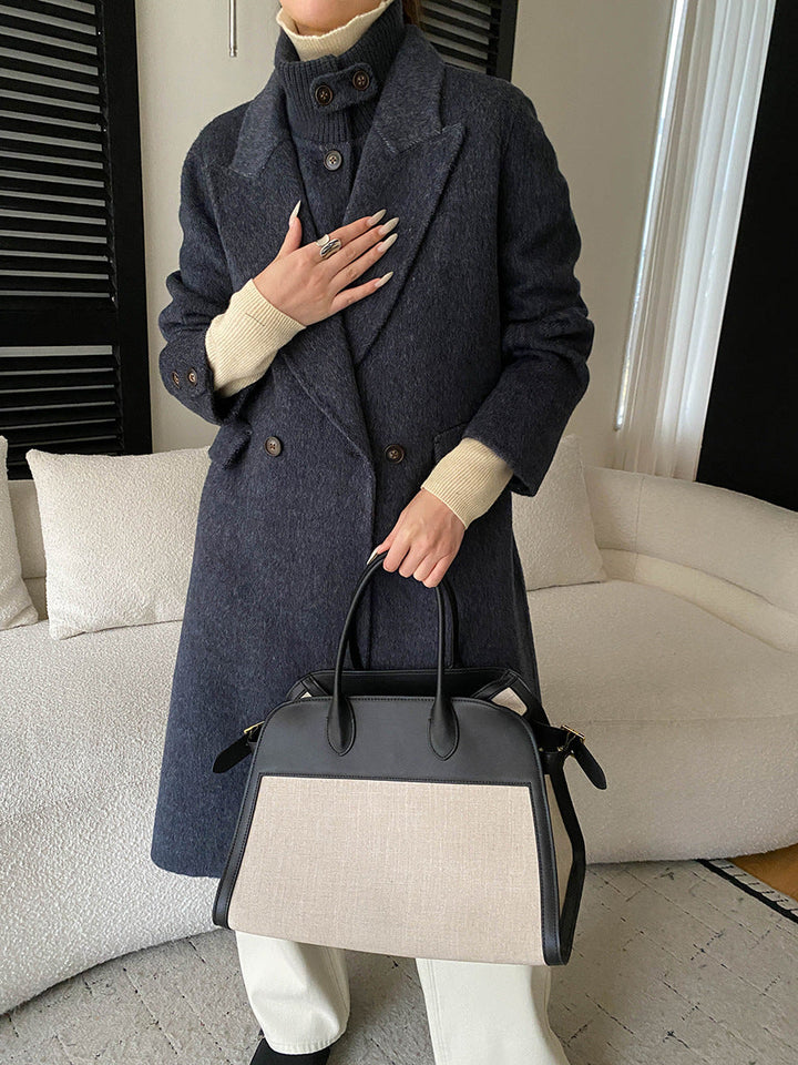 Dobbeltknappet Oversize Frakke med Knitterav