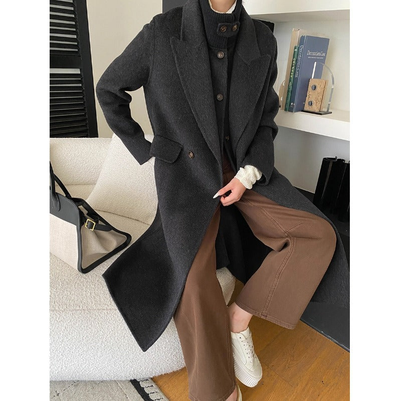 Dobbeltknappet Oversize Frakke med Knitterav