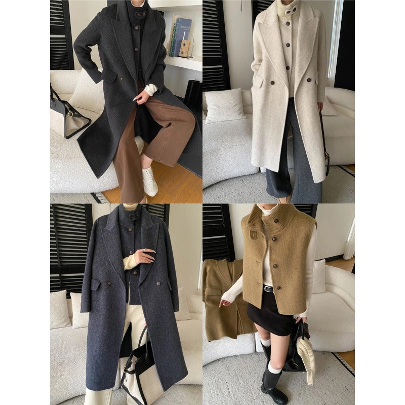 Dobbeltknappet Oversize Frakke med Knitterav