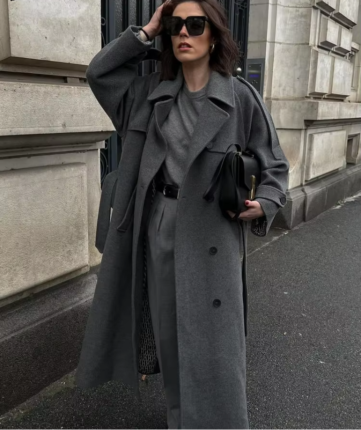 Birthe | Dame Lang Vinter Trench Frakke i Uld