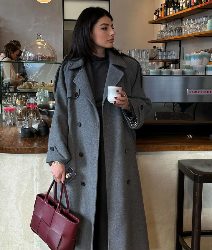 Birthe | Dame Lang Vinter Trench Frakke i Uld