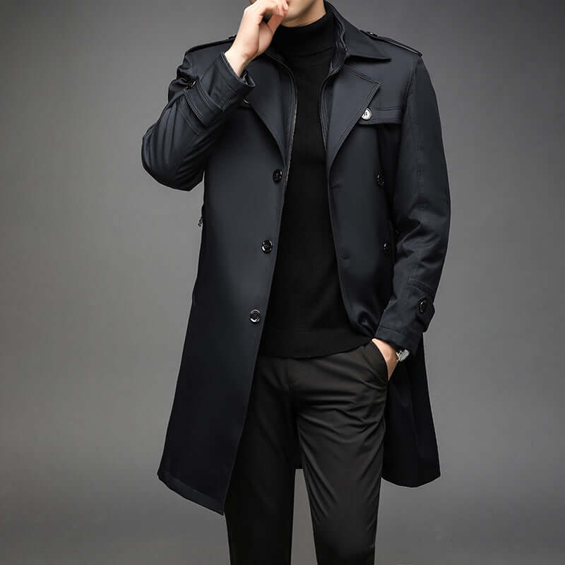 Herrers Dobbeltraddet Trenchcoat med Epauletter