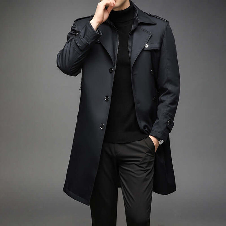 Herrers Dobbeltraddet Trenchcoat med Epauletter