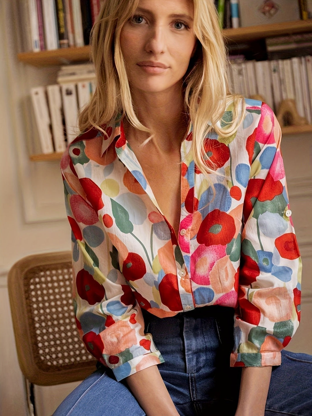 Agnes | Bluse Blomsterprint Langærmet Knap Oversized