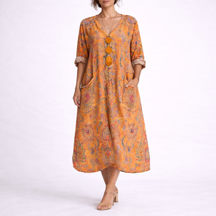 Nora | Bohemeprint Maxi Kaftan Kjole til Bryllupsgæster om Efteråret