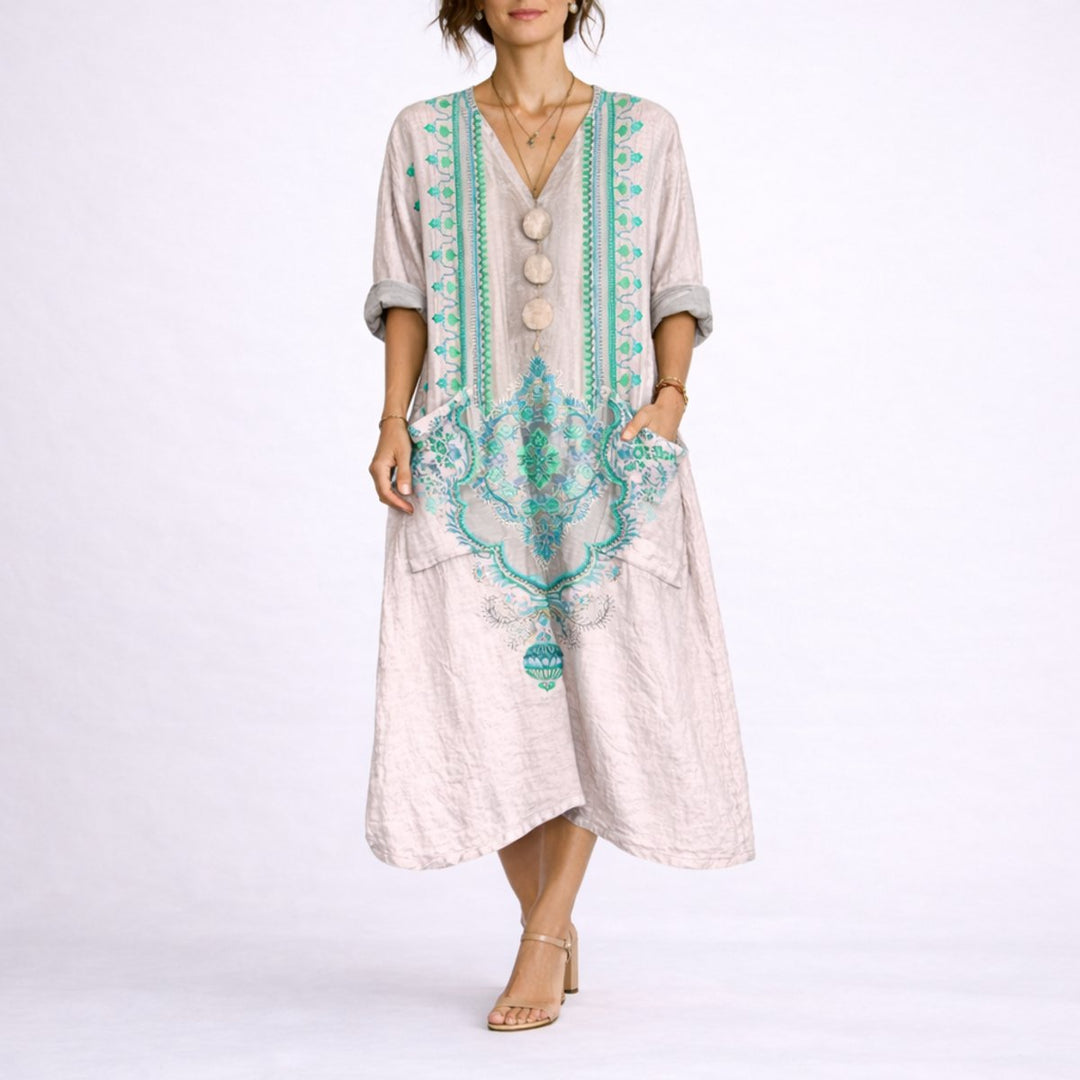 Nora | Bohemeprint Maxi Kaftan Kjole til Bryllupsgæster om Efteråret