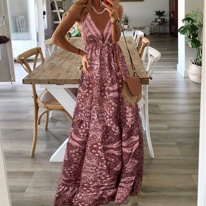 Clara | Boho Maxikjole V-udskæring Spaghetti Stropper Løs Pasform
