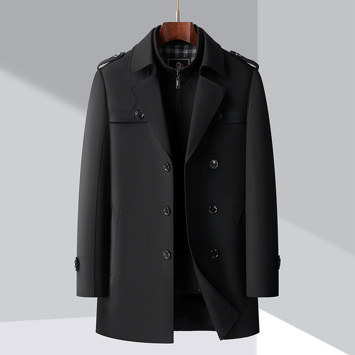 Herrers Dobbeltraddet Trenchcoat med Epauletter