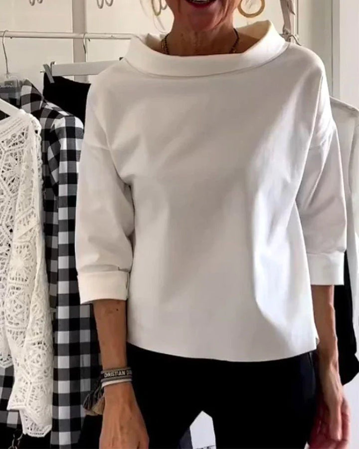 Olivia | Dame Afslappet Bateau-hals Bluse med 3/4-ærmer Dropped Shoulder
