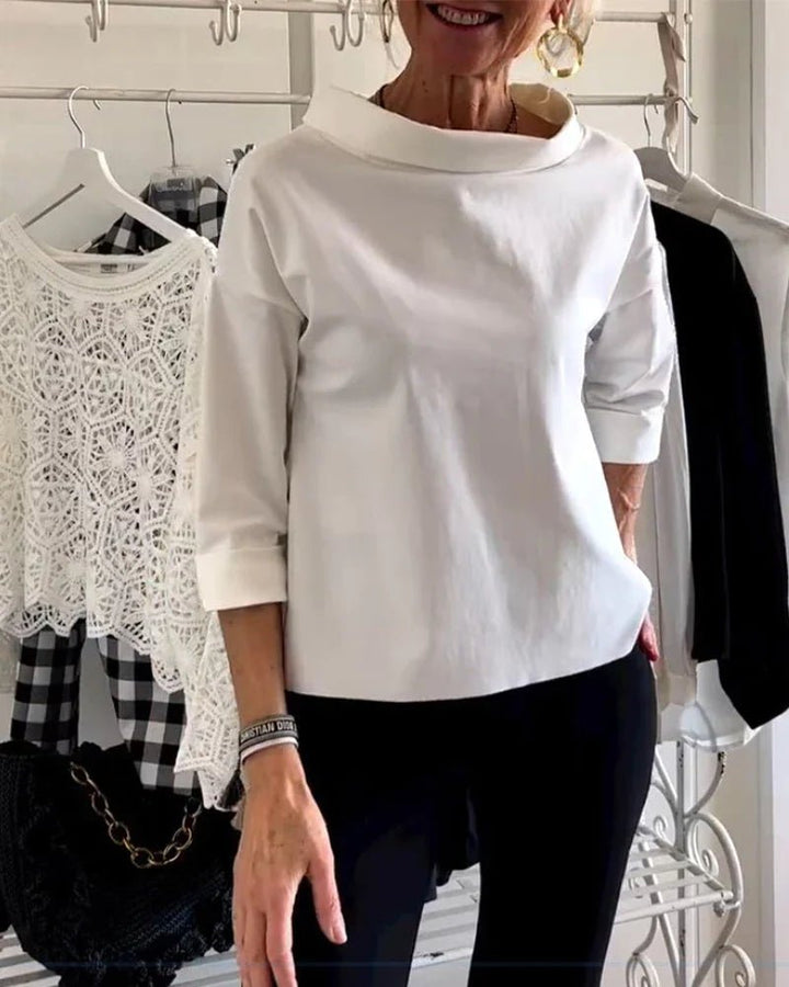 Olivia | Dame Afslappet Bateau-hals Bluse med 3/4-ærmer Dropped Shoulder