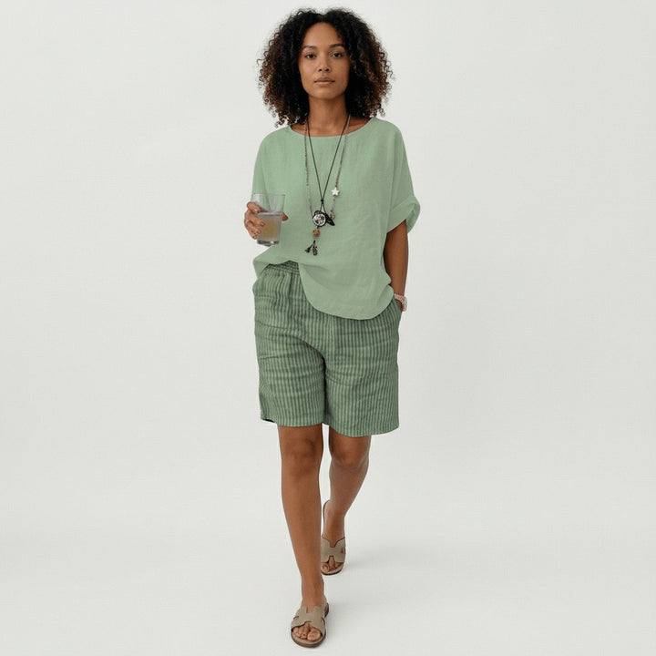 Sofia | Dame Afslappet Stribet Shorts Elastisk Talje Sommer