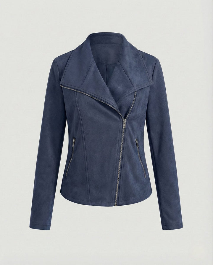 Mathilde | Dame Asymmetrisk Lynlås Biker Leather Jacket Ruskindslook