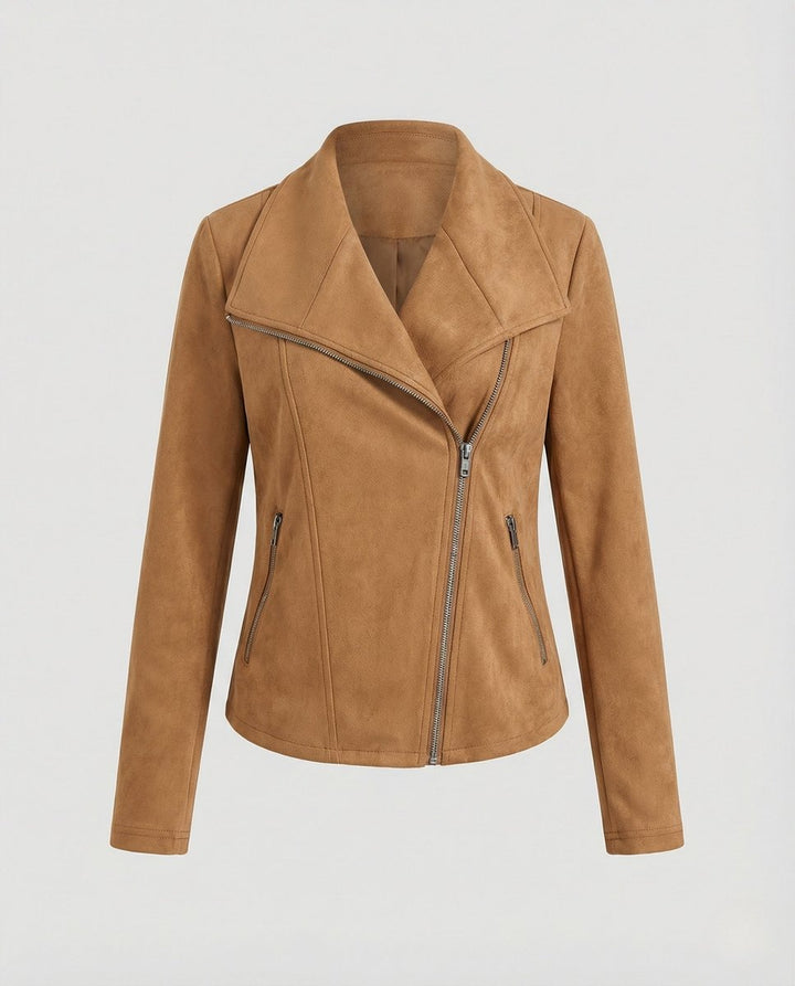 Mathilde | Dame Asymmetrisk Lynlås Biker Leather Jacket Ruskindslook