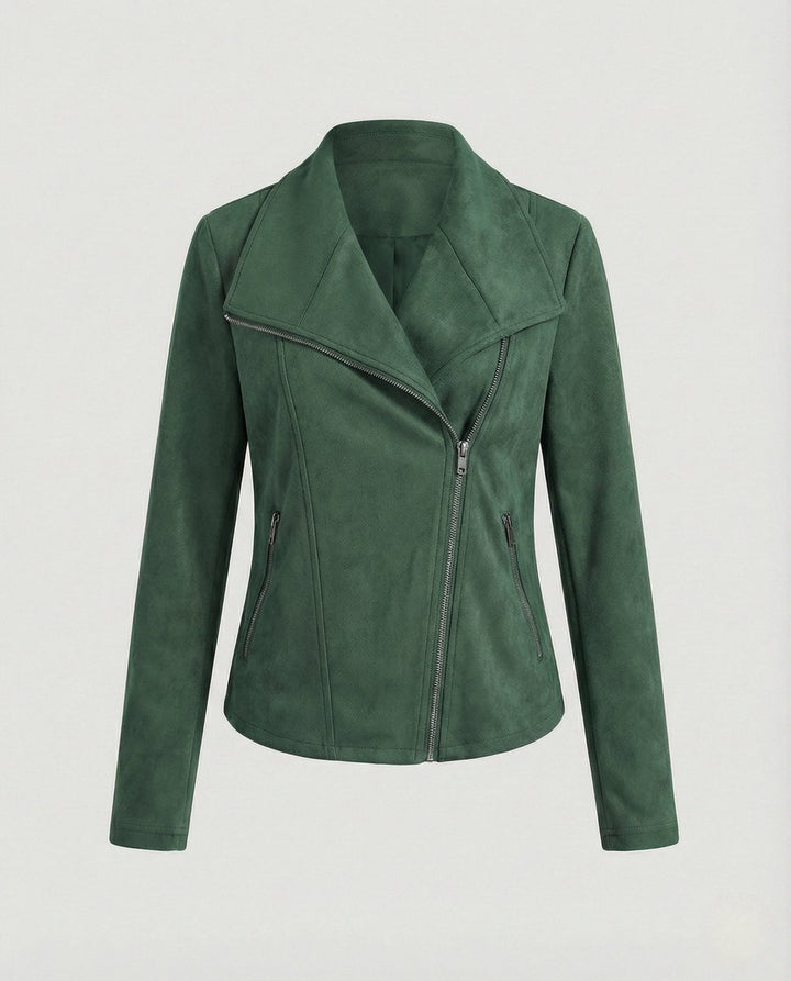 Mathilde | Dame Asymmetrisk Lynlås Biker Leather Jacket Ruskindslook