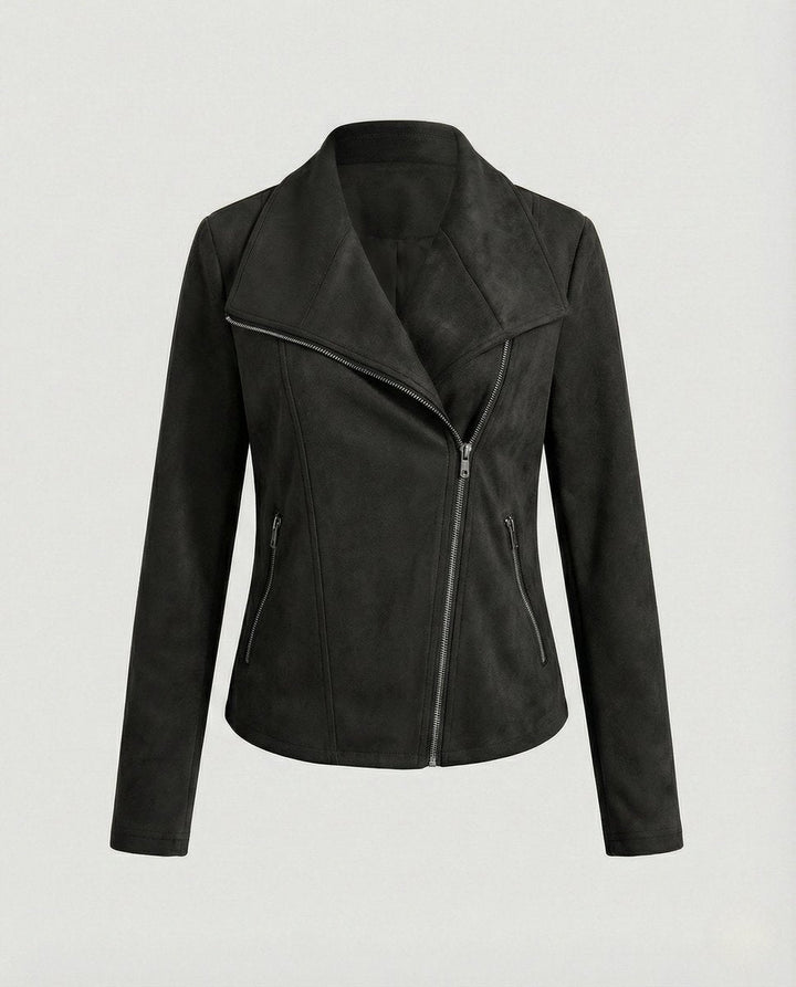 Mathilde | Dame Asymmetrisk Lynlås Biker Leather Jacket Ruskindslook