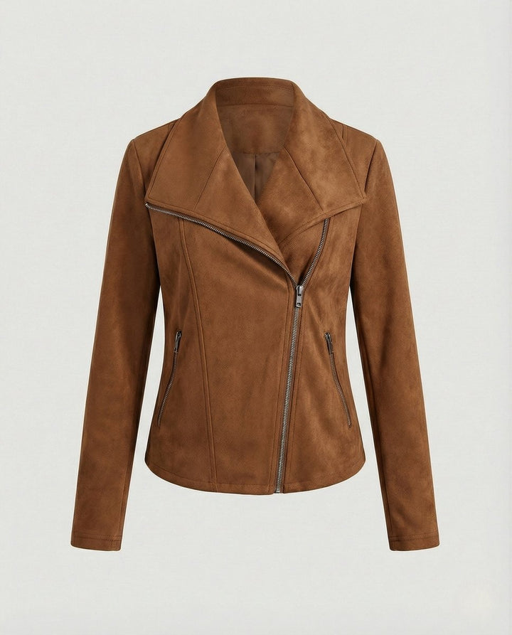 Mathilde | Dame Asymmetrisk Lynlås Biker Leather Jacket Ruskindslook