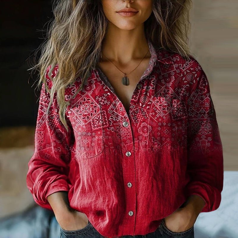 Karla | Dame Bohemisk Vintage Paisley Langærmet Skjortebluse