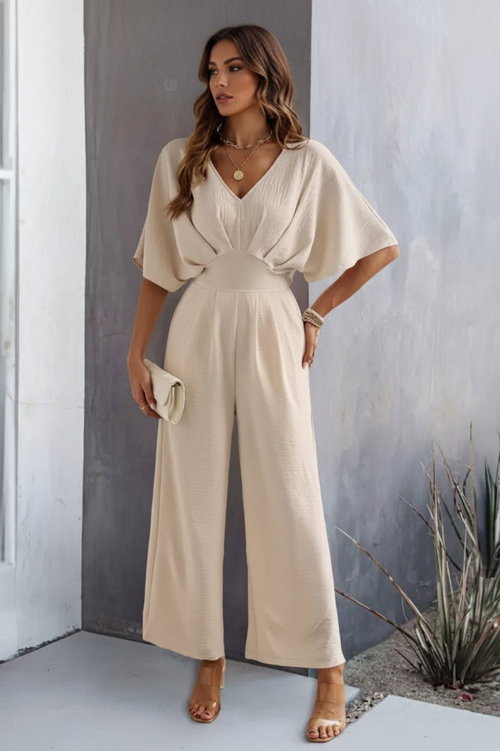 Astrid | Dame Bredben V-Hals Batwing-Ærmet Jumpsuit Høj Talje