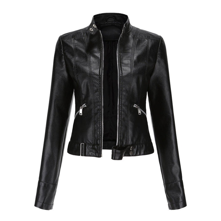 Karla | Dame Cropped Biker Leather Jacket Imitationslæder Lynlås