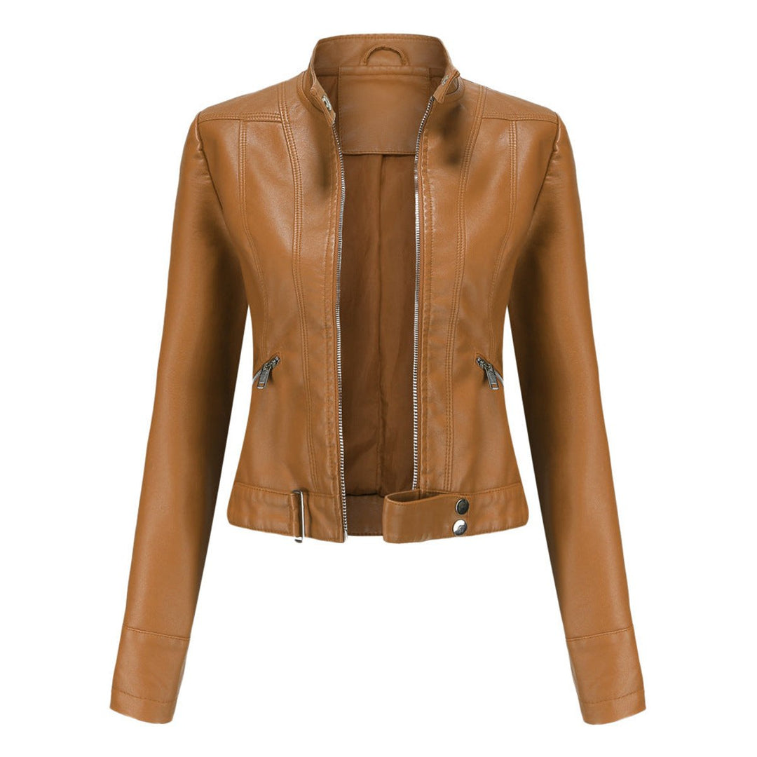Karla | Dame Cropped Biker Leather Jacket Imitationslæder Lynlås
