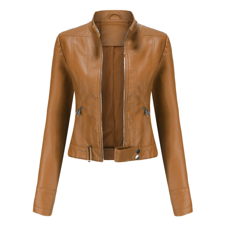 Karla | Dame Cropped Biker Leather Jacket Imitationslæder Lynlås