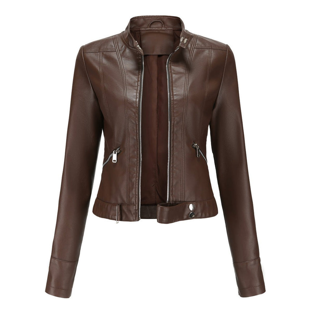 Karla | Dame Cropped Biker Leather Jacket Imitationslæder Lynlås