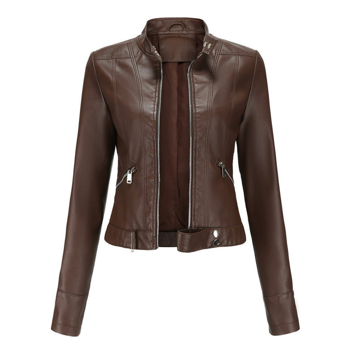 Karla | Dame Cropped Biker Leather Jacket Imitationslæder Lynlås
