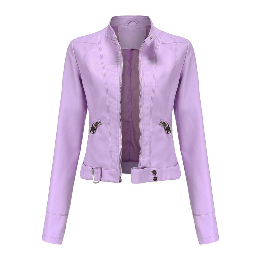 Karla | Dame Cropped Biker Leather Jacket Imitationslæder Lynlås