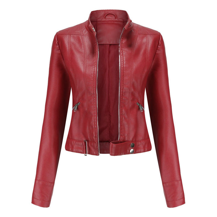 Karla | Dame Cropped Biker Leather Jacket Imitationslæder Lynlås