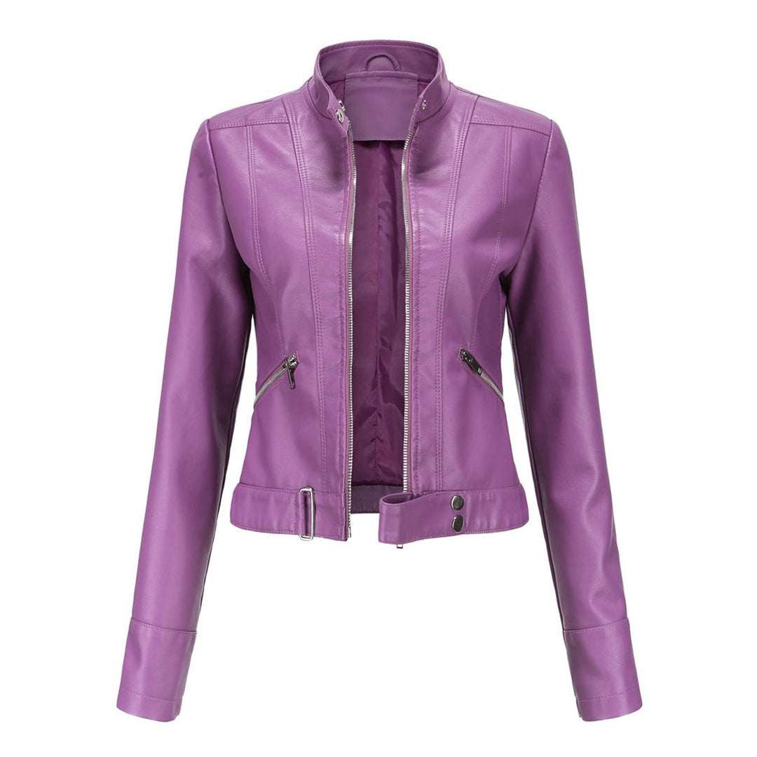 Karla | Dame Cropped Biker Leather Jacket Imitationslæder Lynlås
