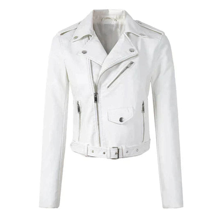Sofia | Dame Cropped Biker Leather Jacket Lynlås Bælte