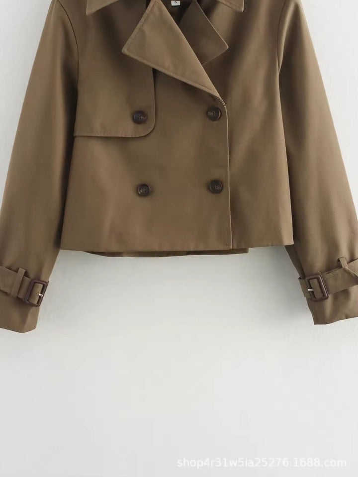 Ella | Dame Cropped Dobbeltknappet Trench Coat Bæltedetalje