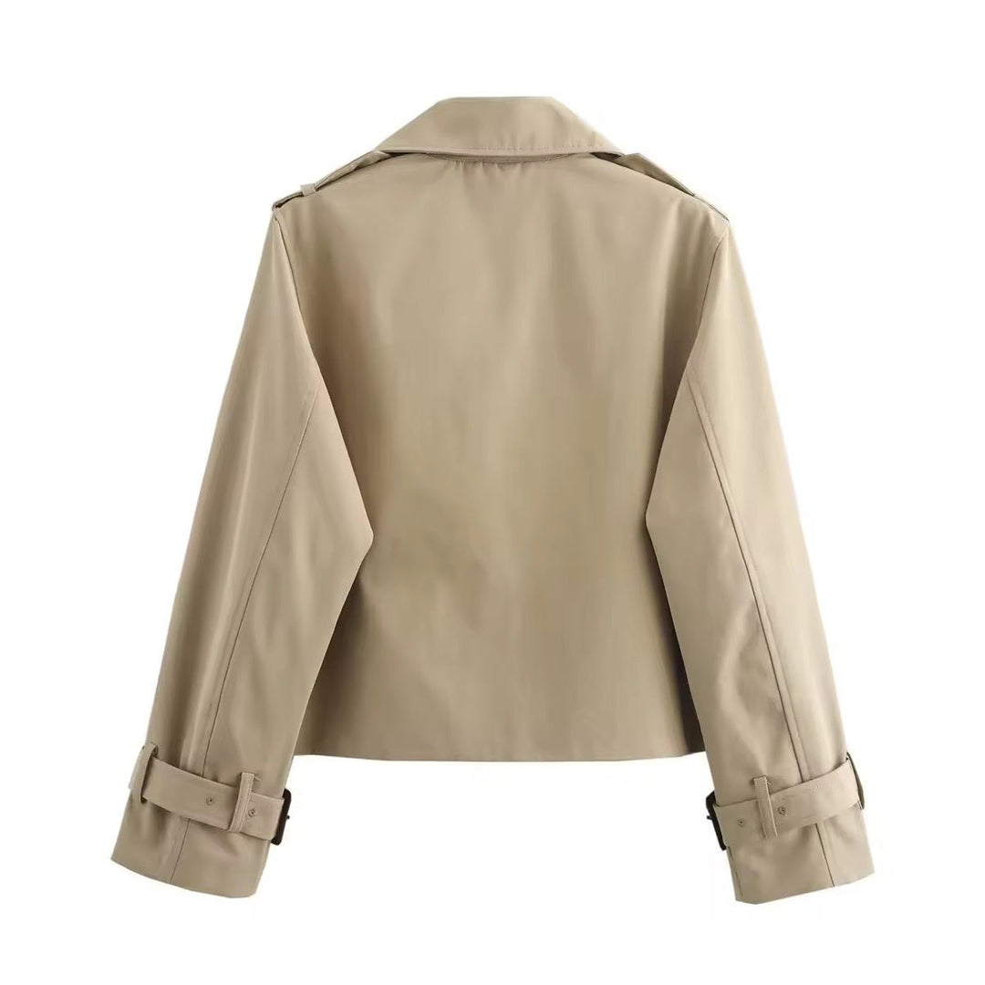 Ella | Dame Cropped Dobbeltknappet Trench Coat Bæltedetalje
