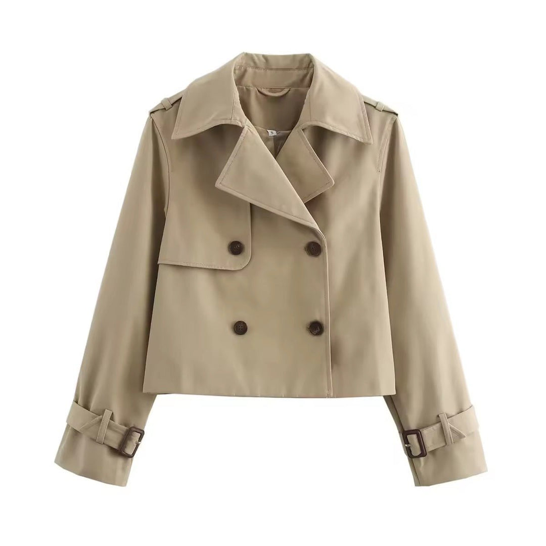 Ella | Dame Cropped Dobbeltknappet Trench Coat Bæltedetalje