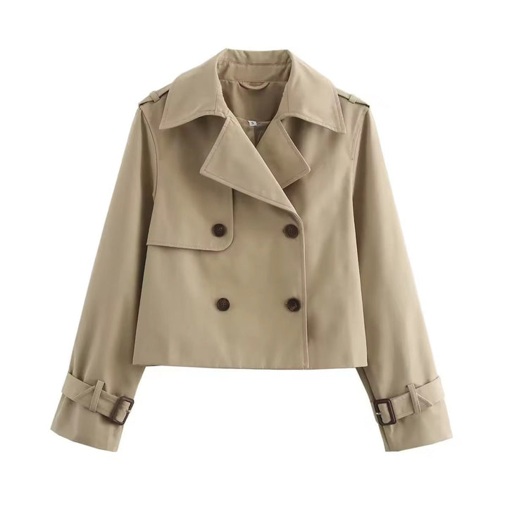 Ella | Dame Cropped Dobbeltknappet Trench Coat Bæltedetalje